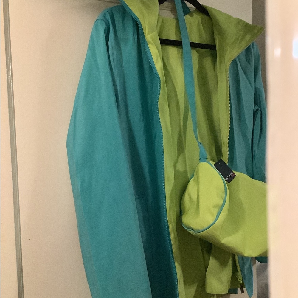 MYCRA PAC NOW Teal and Green Reversible Jacket Windbreaker Coat Women's M/L